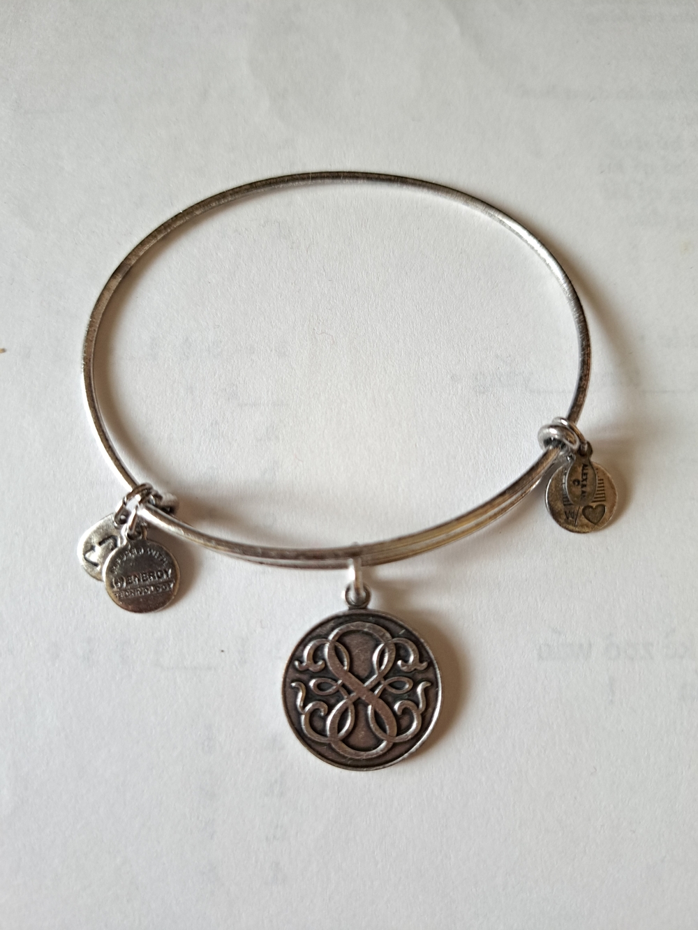 Alex and Ani Silver Filigree Logo Charm Bangle Bracelet